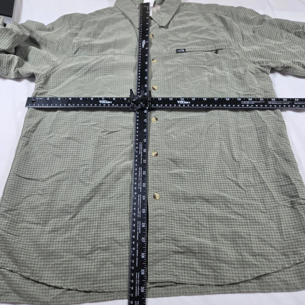 The North Face Mens Medium Olive Green Micro Check Roll Up Sleeve Hiking Shirt
